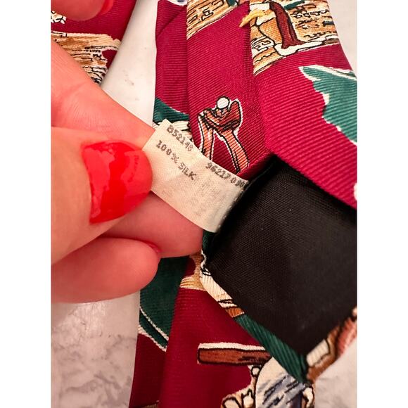 Vintage Imported Silk Baseball Tie Made USA Red Burgundy Maroon Batter Catcher - Picture 6 of 7